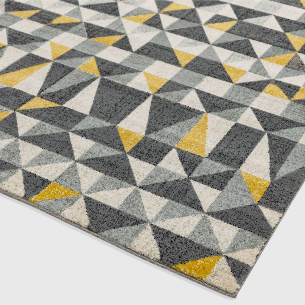Alvo Rugs Novella Nv01 yellow and grey geometric flag pattern rug made from durable polypropylene