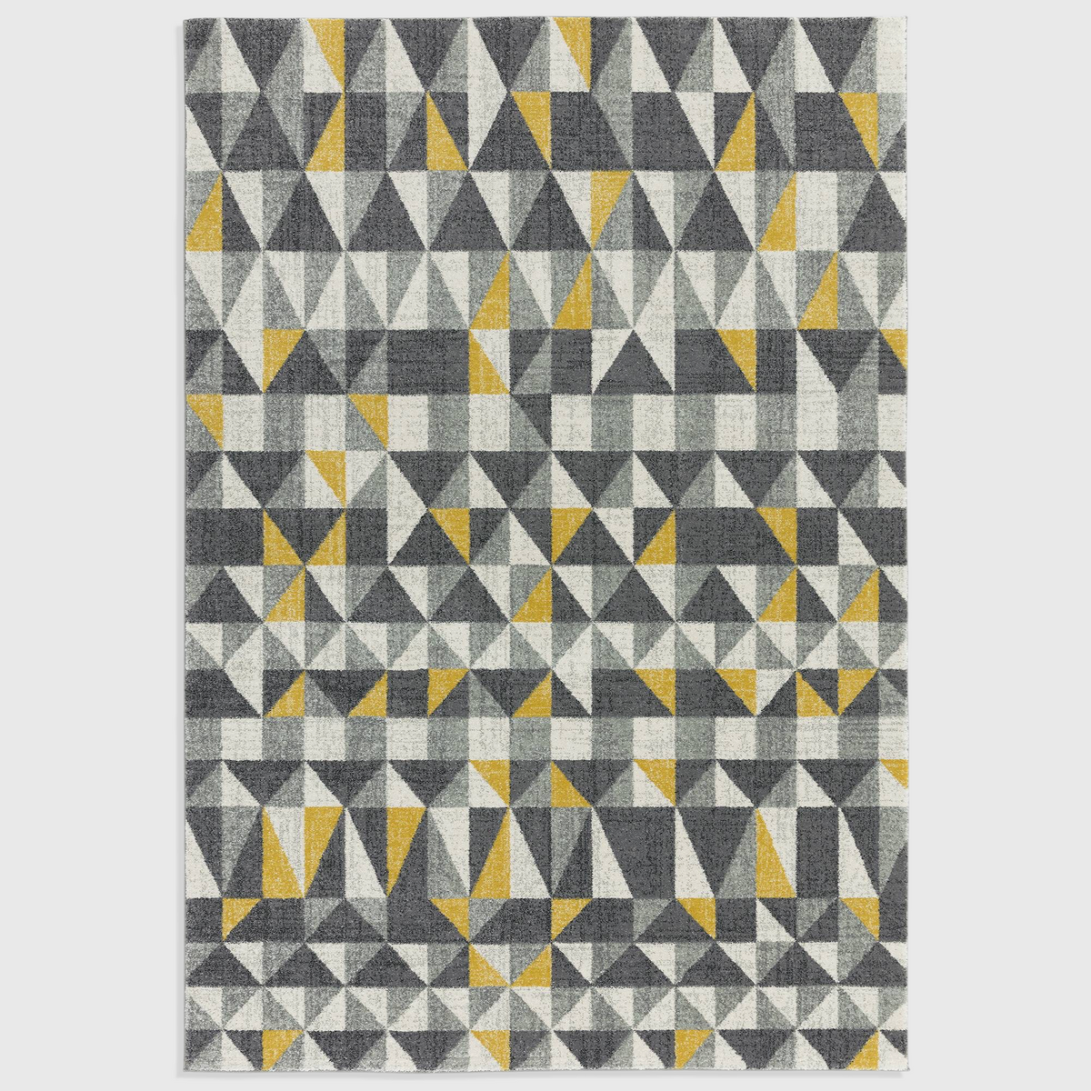 Alvo Rugs Novella Nv01 geometric flag rug in grey and yellow with a pixelated pattern, made from durable polypropylene.