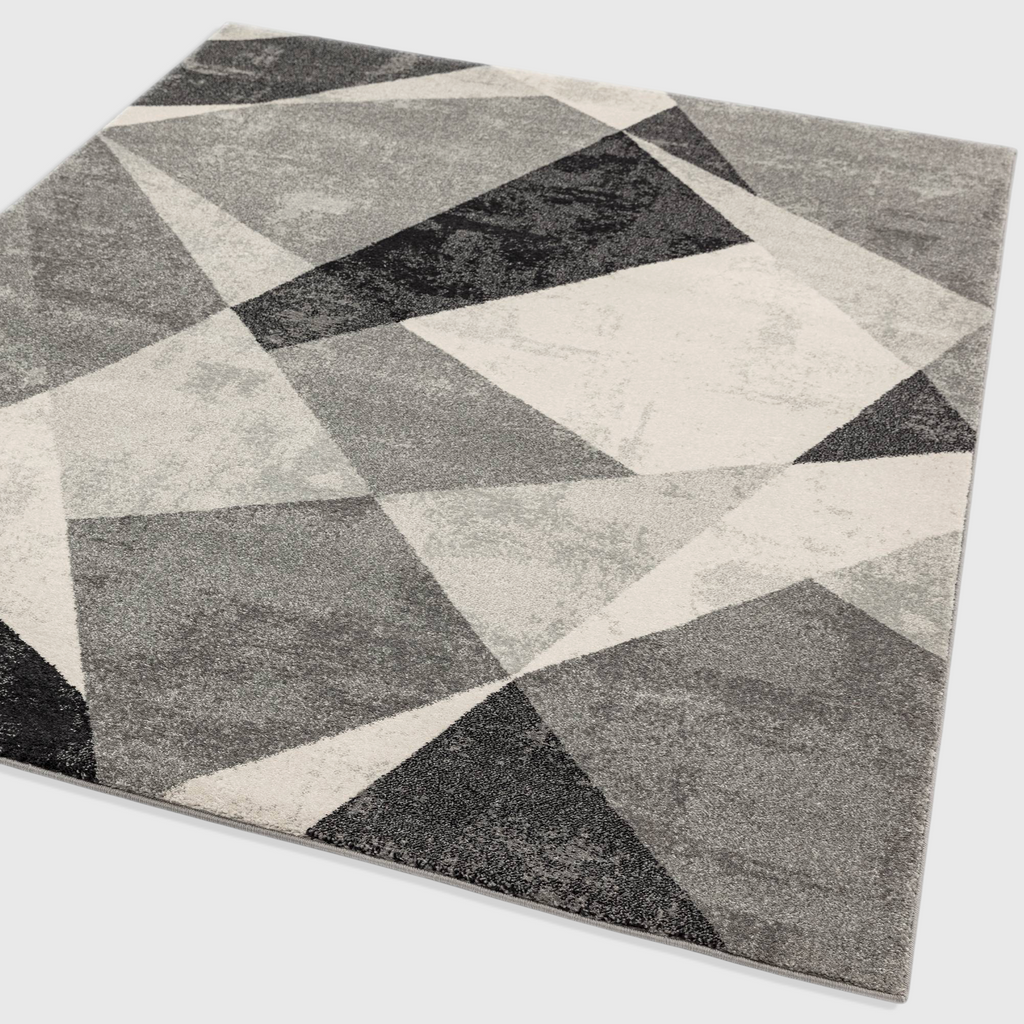 Alvo Rugs Novella Nv02 grey and silver geometric area rug with a modern abstract pattern and soft polypropylene pile.
