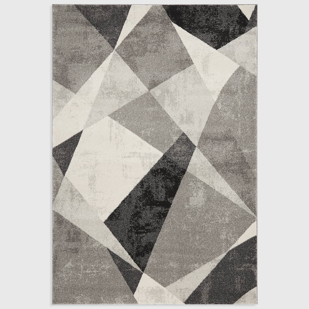 Alvo Rugs Novella Nv02 grey and silver geometric area rug with a modern abstract pattern and durable polypropylene pile.