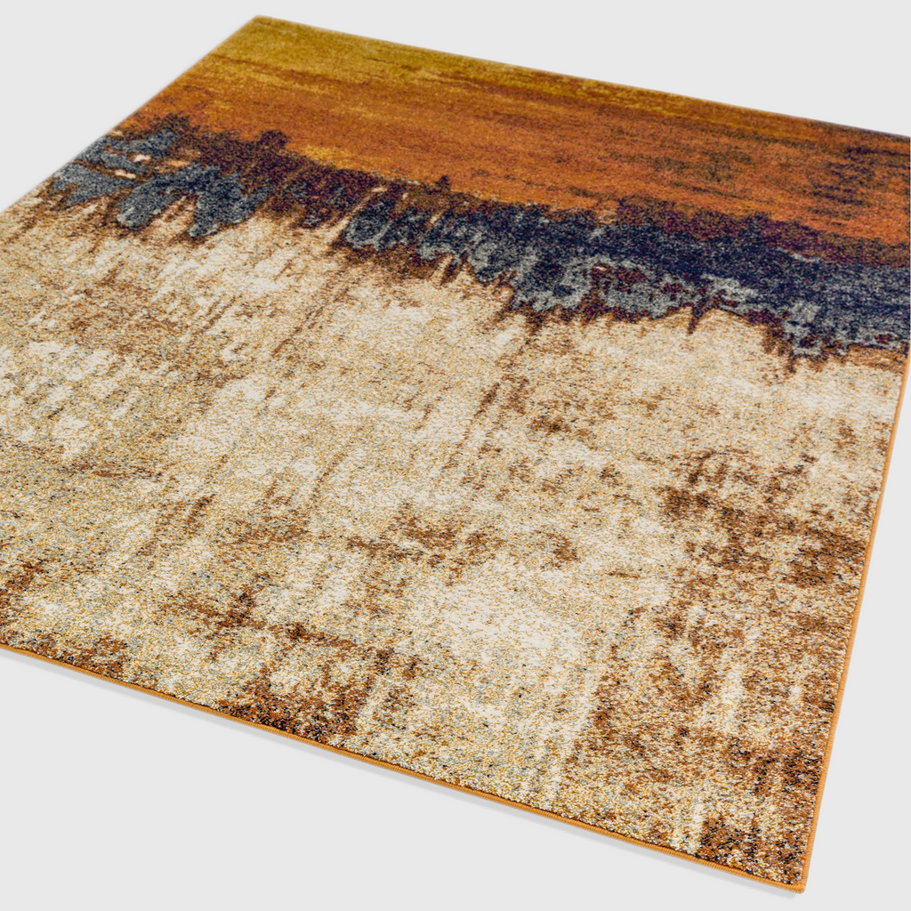 Alvo Rugs Novella Nv04 abstract area rug in distressed orange, brown, and cream tones with a soft polypropylene pile.