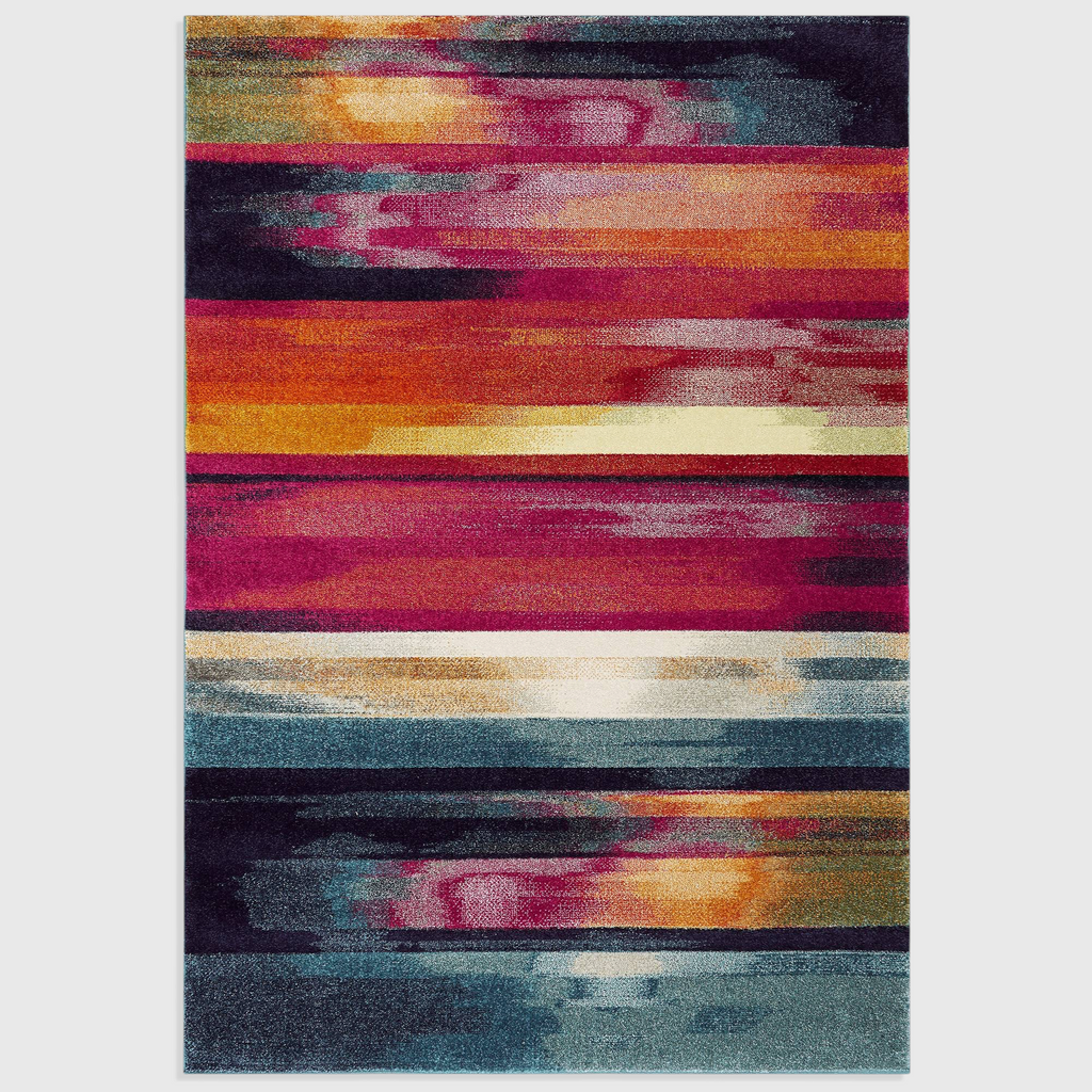 Alvo Rugs Novella Nv05 multi-coloured abstract stripe rug with a soft polypropylene pile for modern home interiors.