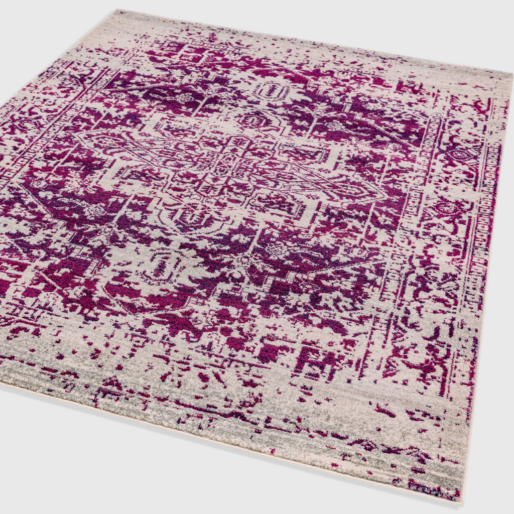 Alvo Rugs Novella Nv08 antique fuchsia rug with a classic distressed pattern in vibrant pink and cream polypropylene.