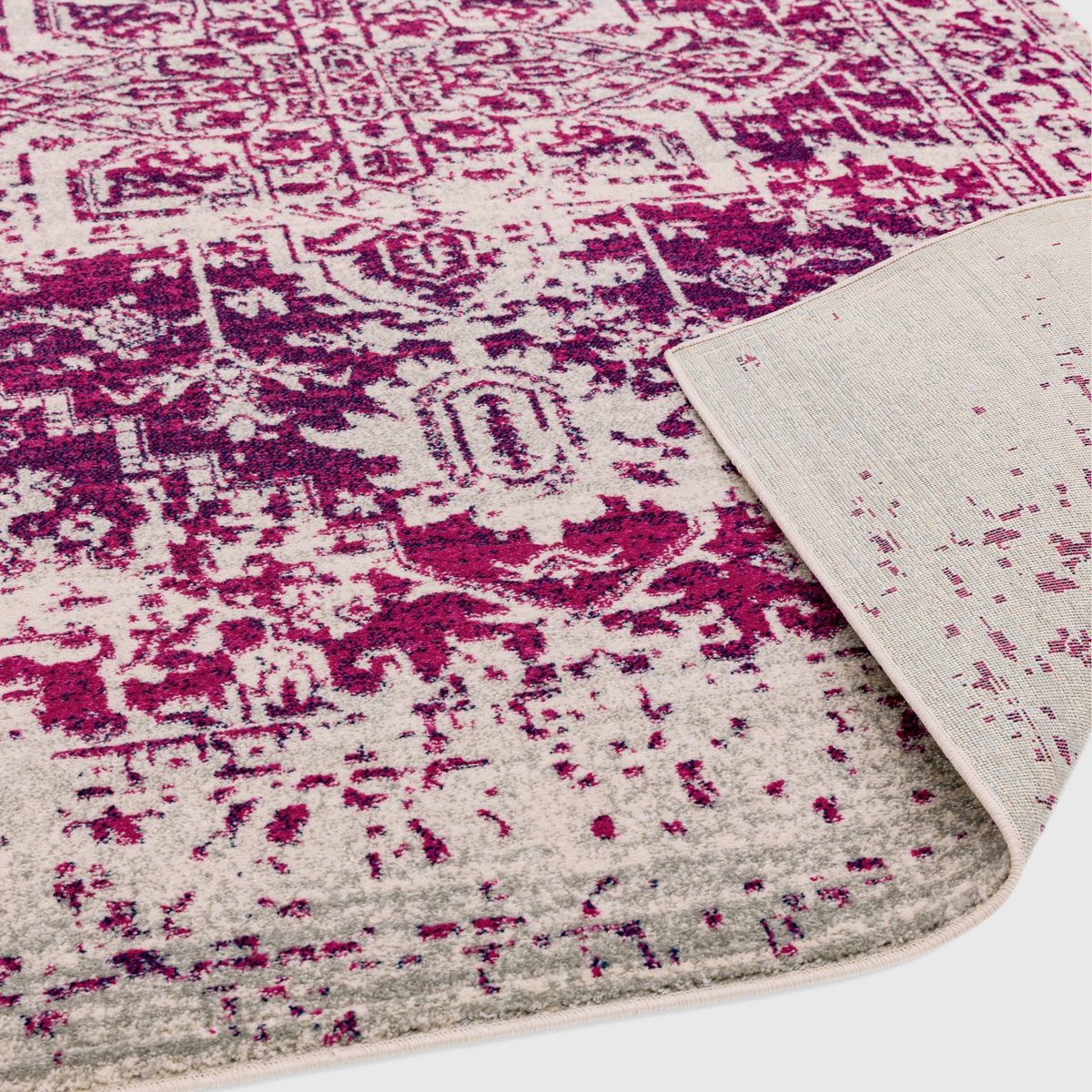 Alvo Rugs Novella Nv08 antique fuchsia rug with a classic distressed pattern and durable polypropylene pile