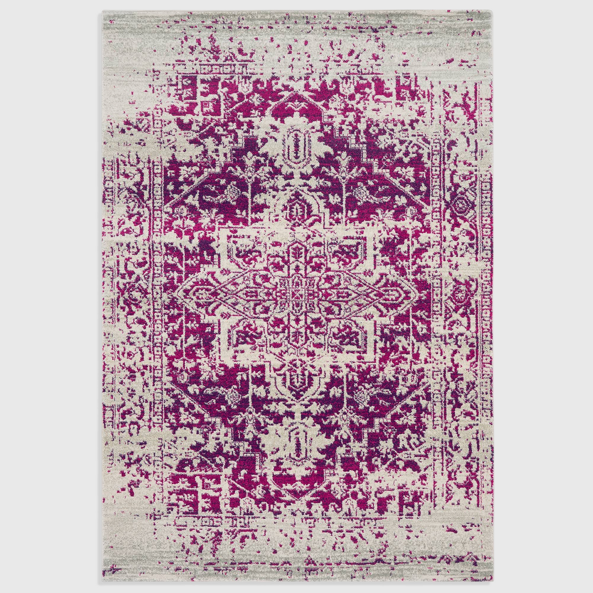 Alvo Rugs Novella Nv08 antique fuchsia rug with a distressed traditional pattern in vibrant pink and cream tones.