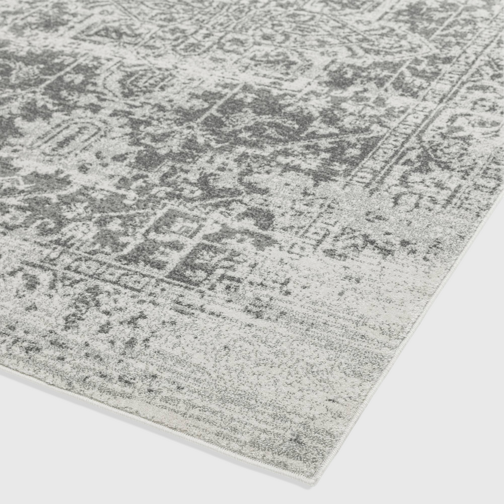 Alvo Rugs Novella antique grey polypropylene rug with a distressed classic pattern and soft cut pile texture