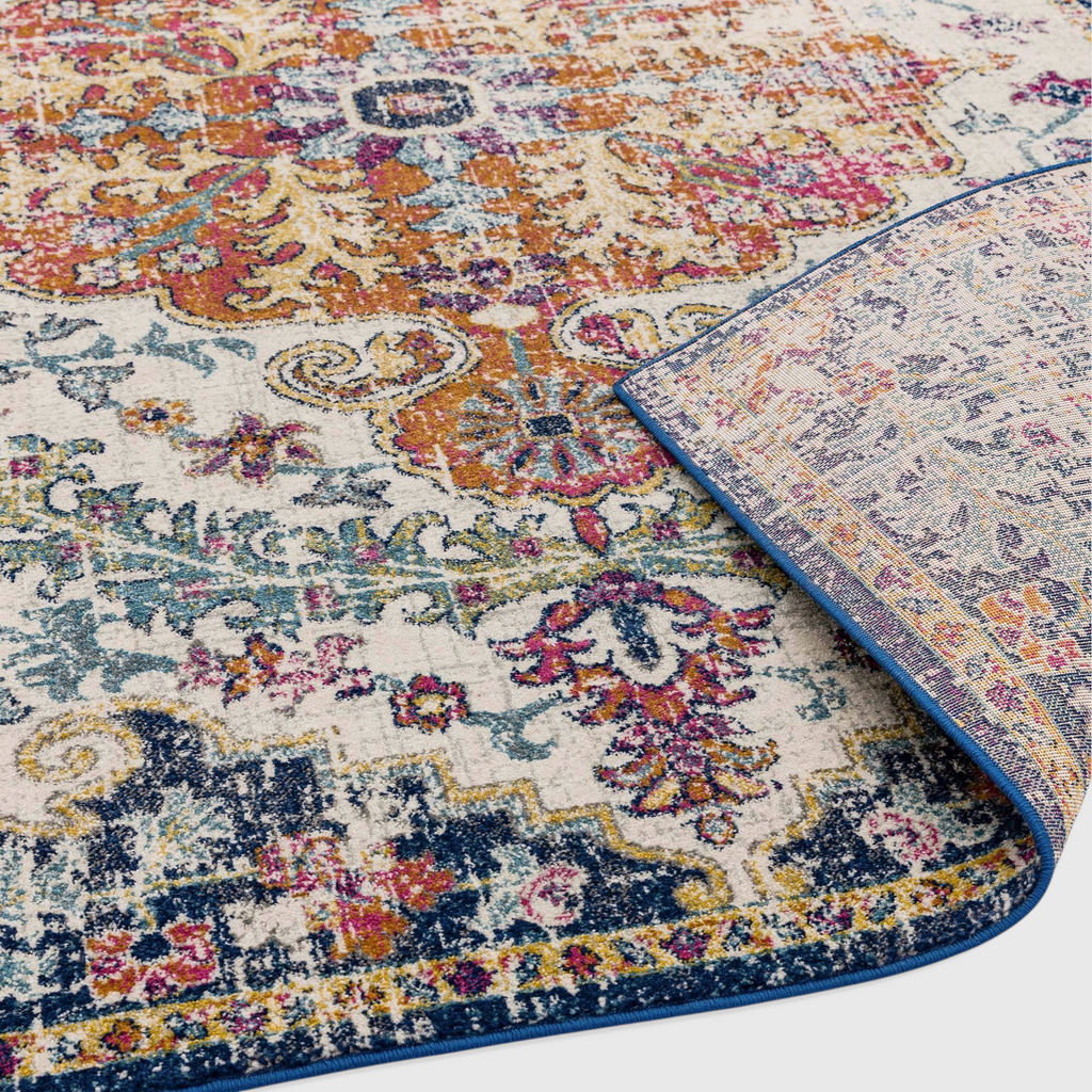 Alvo Rugs Novella Nv12 medallion area rug featuring vibrant multi-coloured patterns on a durable polypropylene pile.