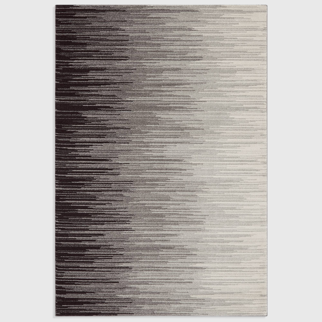 Alvo Rugs Novella Nv13 ombre grey rug with a modern horizontal gradient pattern and durable polypropylene pile.