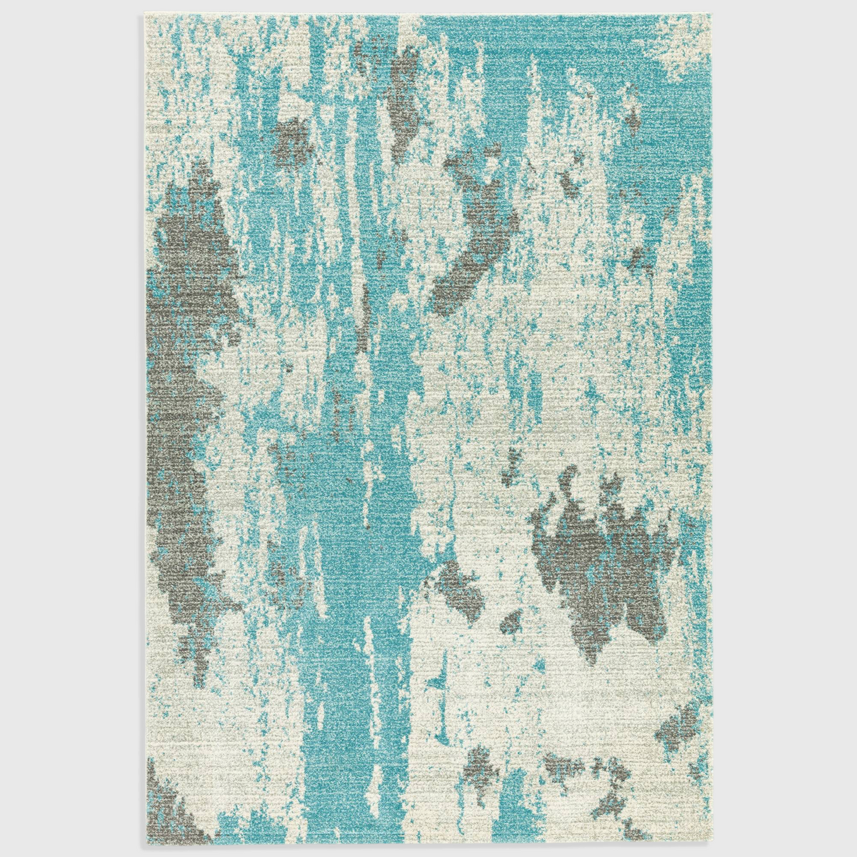 Alvo Rugs Novella Nv15 painterly abstract rug in duck egg blue and grey, machine woven from soft polypropylene.