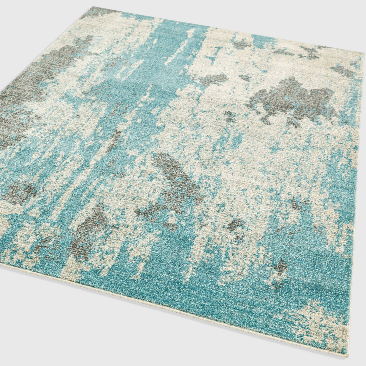 Alvo Rugs Novella Nv15 painterly abstract rug in duck egg blue and grey with a soft polypropylene cut pile finish.