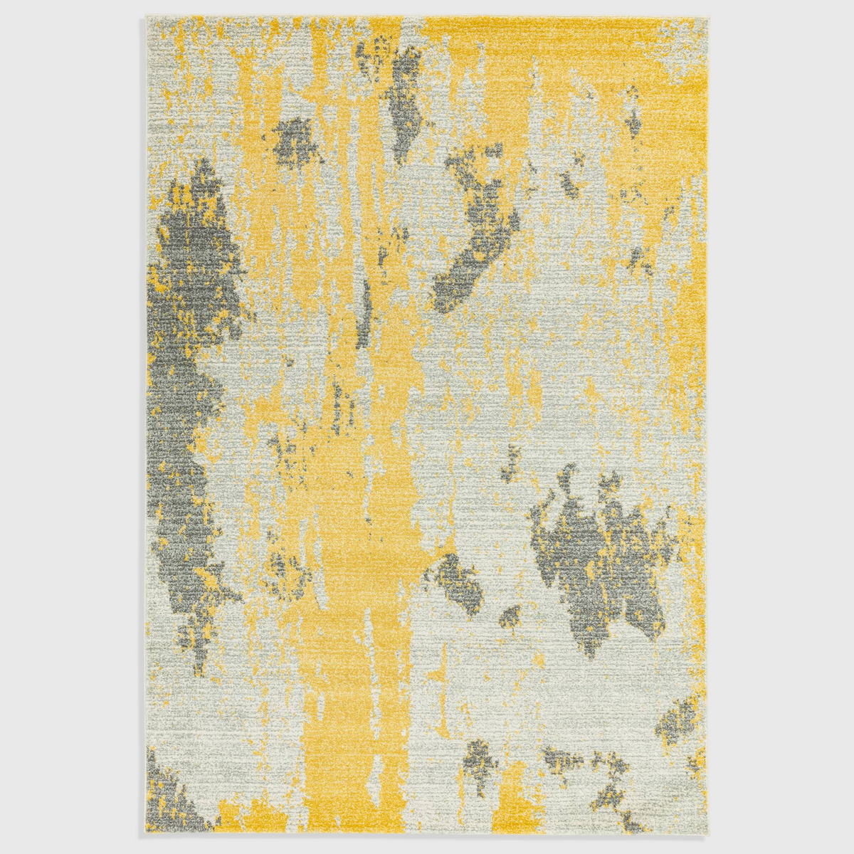 Alvo Rugs Novella Nv18 painterly ochre and grey abstract area rug with a soft polypropylene cut pile finish.