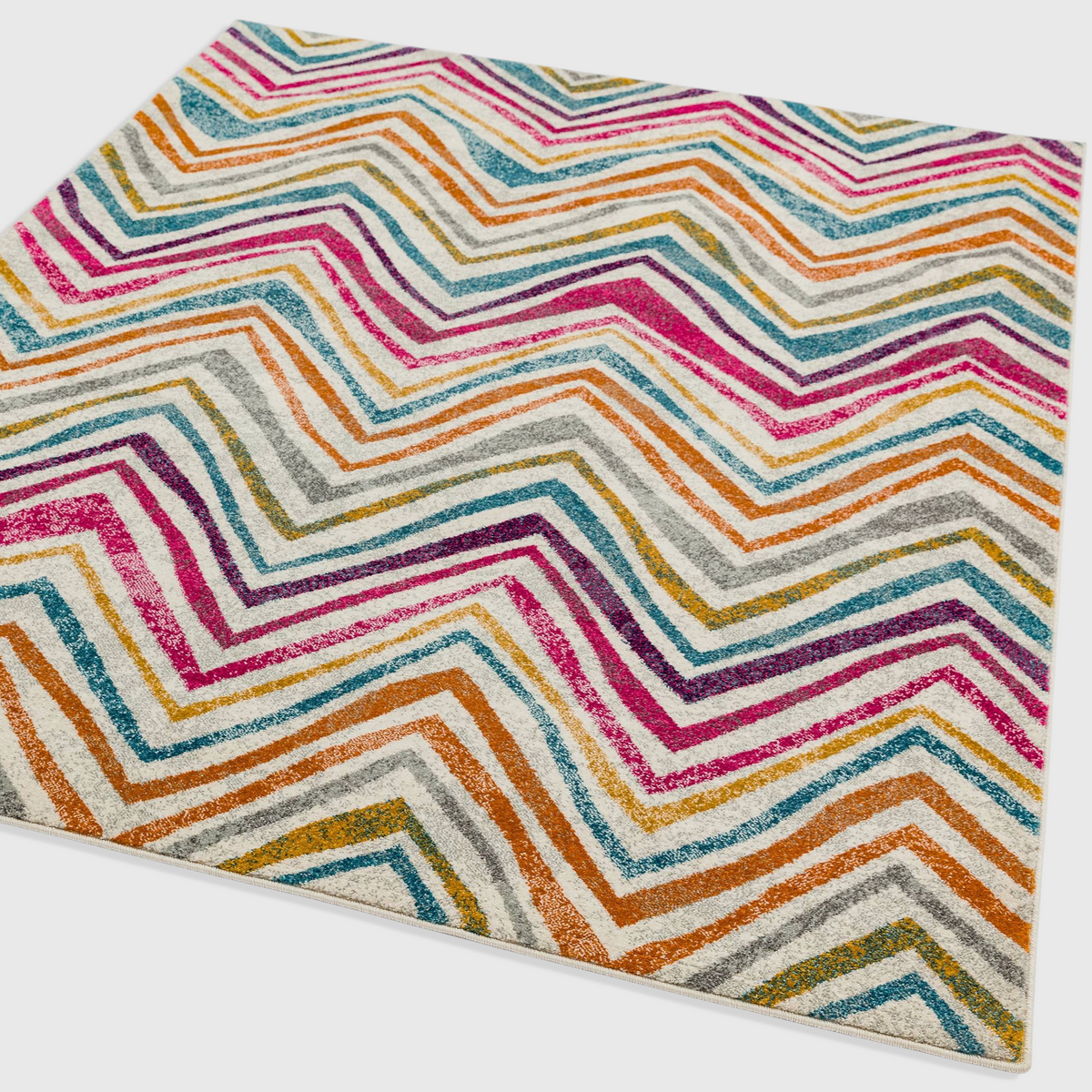 Alvo Rugs Novella Nv21 Rhythm multi-coloured rug with a vibrant chevron pattern and soft polypropylene pile.