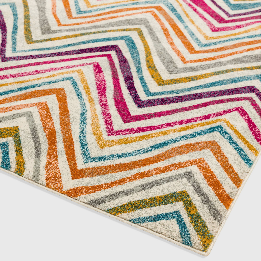 Alvo Rugs Novella Nv21 Rhythm multi-coloured chevron pattern rug with a soft polypropylene pile.