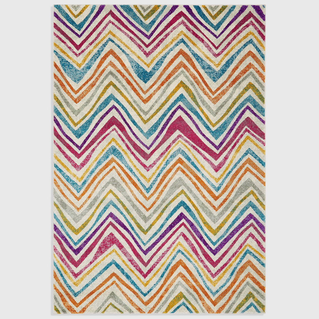 Alvo Rugs Novella Nv21 Rhythm multi-coloured chevron pattern rug with a soft polypropylene cut pile finish.