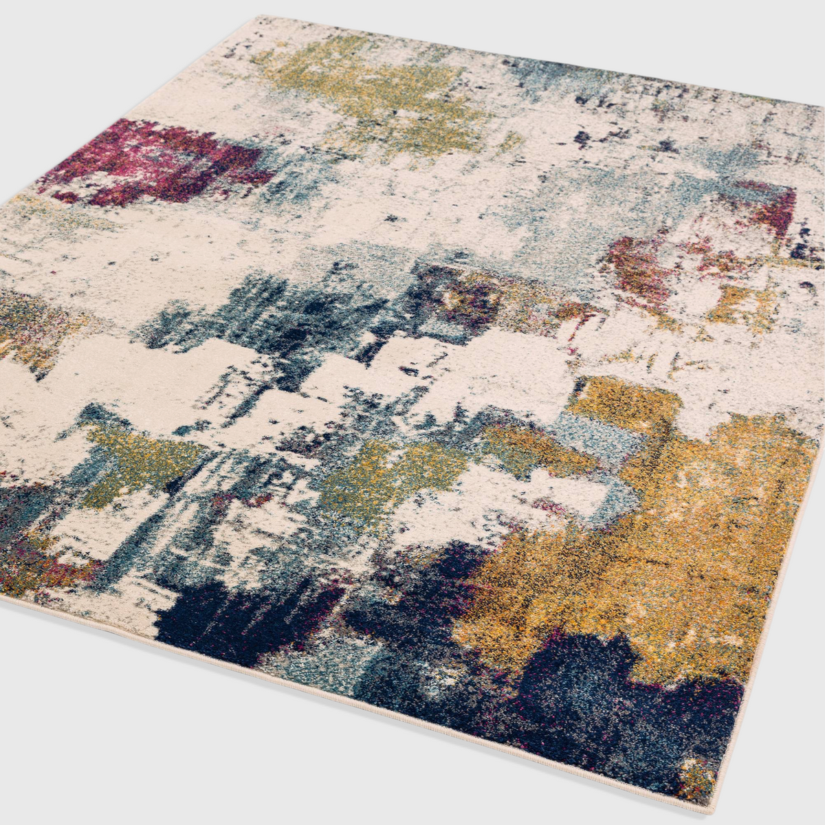 Alvo Rugs Novella mustard and multi-coloured abstract area rug with a soft polypropylene pile and modern design.