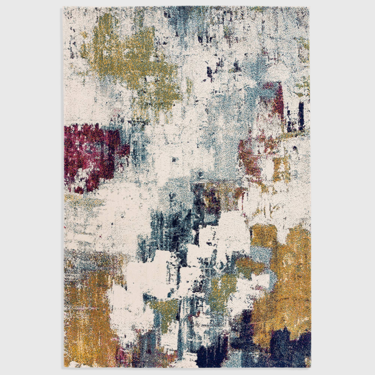 Alvo Rugs Novella mustard and multi-coloured abstract polypropylene area rug with a soft cut pile texture.