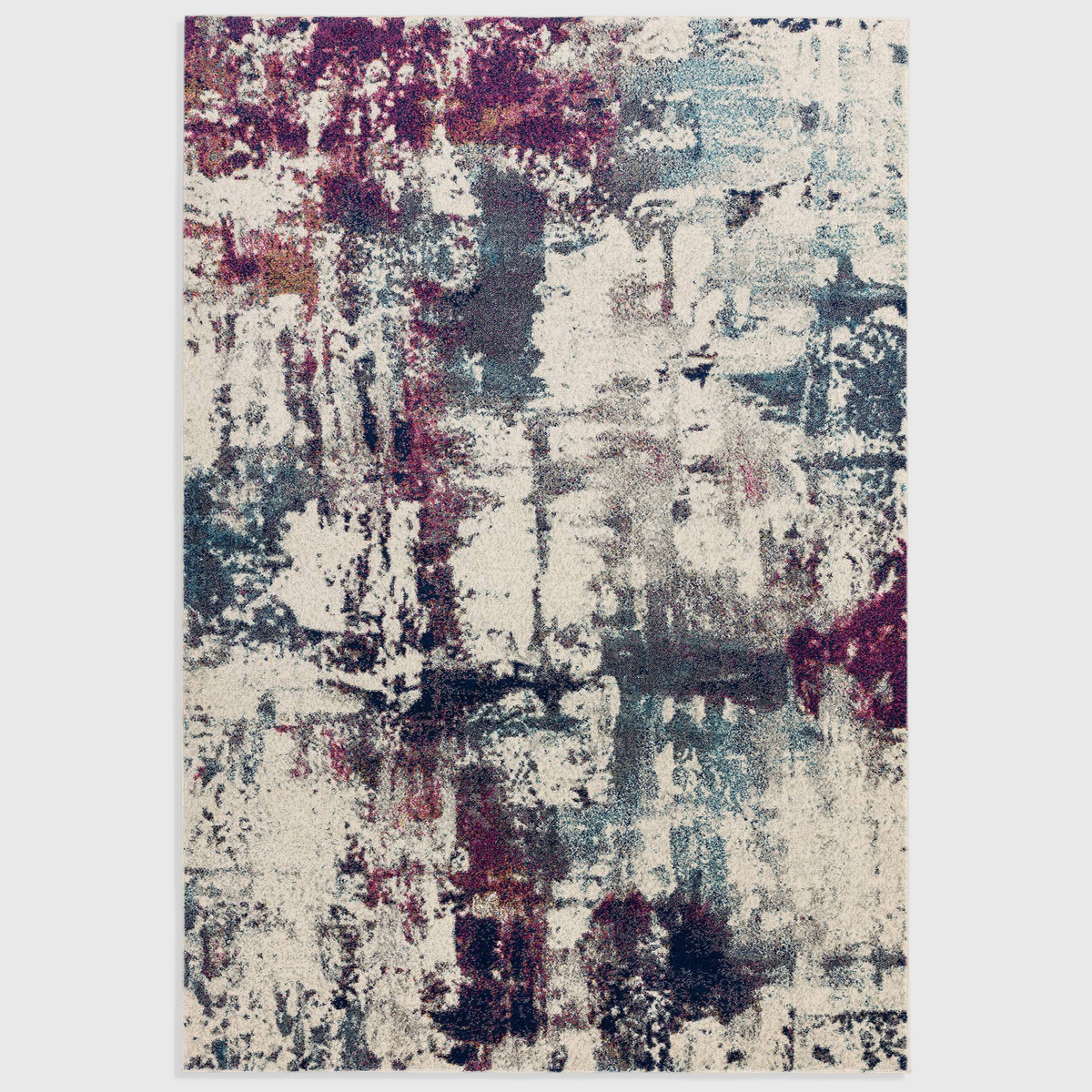 Alvo Rugs Novella Nv23 abstract area rug featuring a vibrant navy, purple, and cream distressed pattern.
