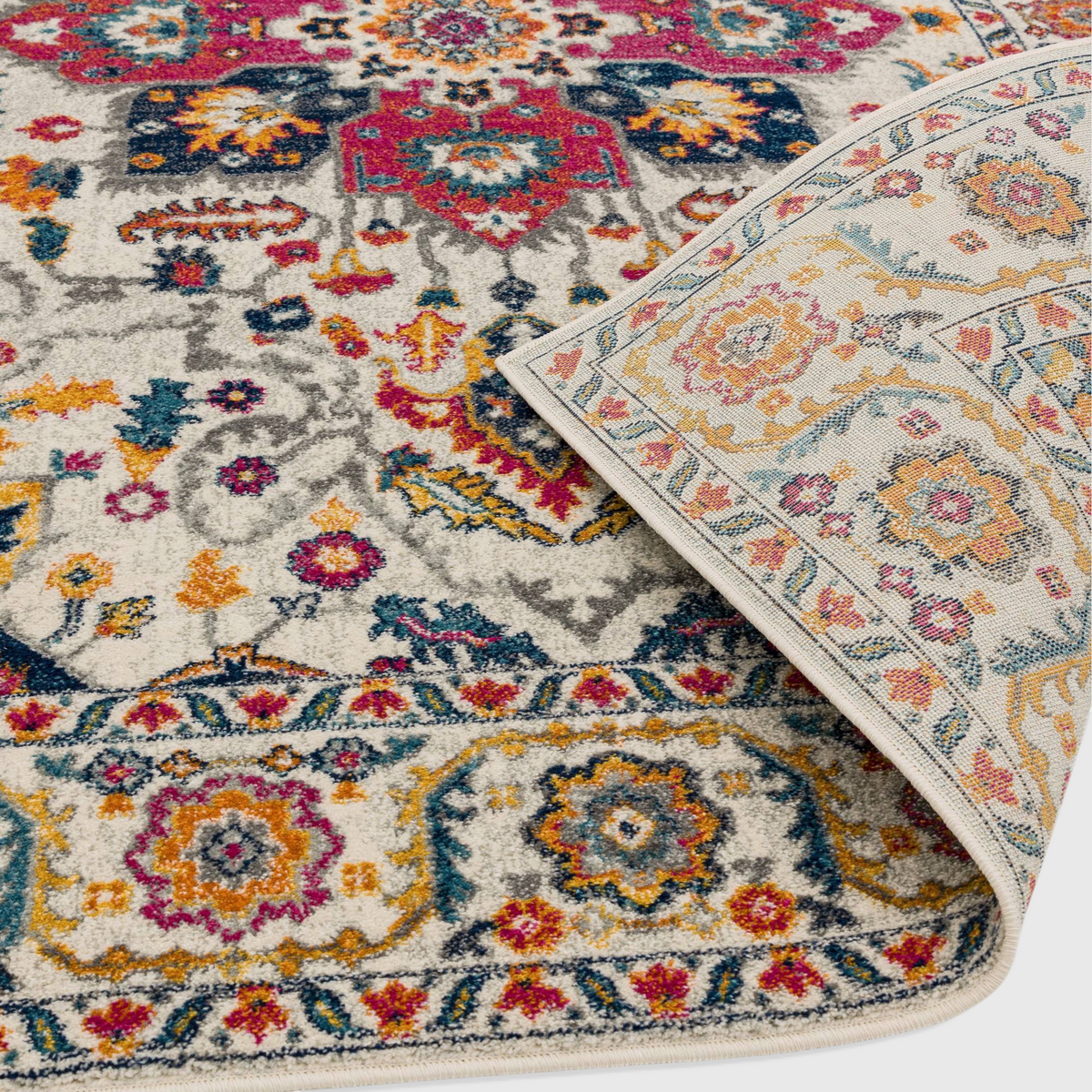 Alvo Rugs Novella Nv24 Persian style area rug with white base and vibrant multi-coloured floral patterns