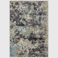 Alvo Rugs Novella Nv32 abstract area rug featuring a vibrant blue, grey, and yellow distressed pattern.