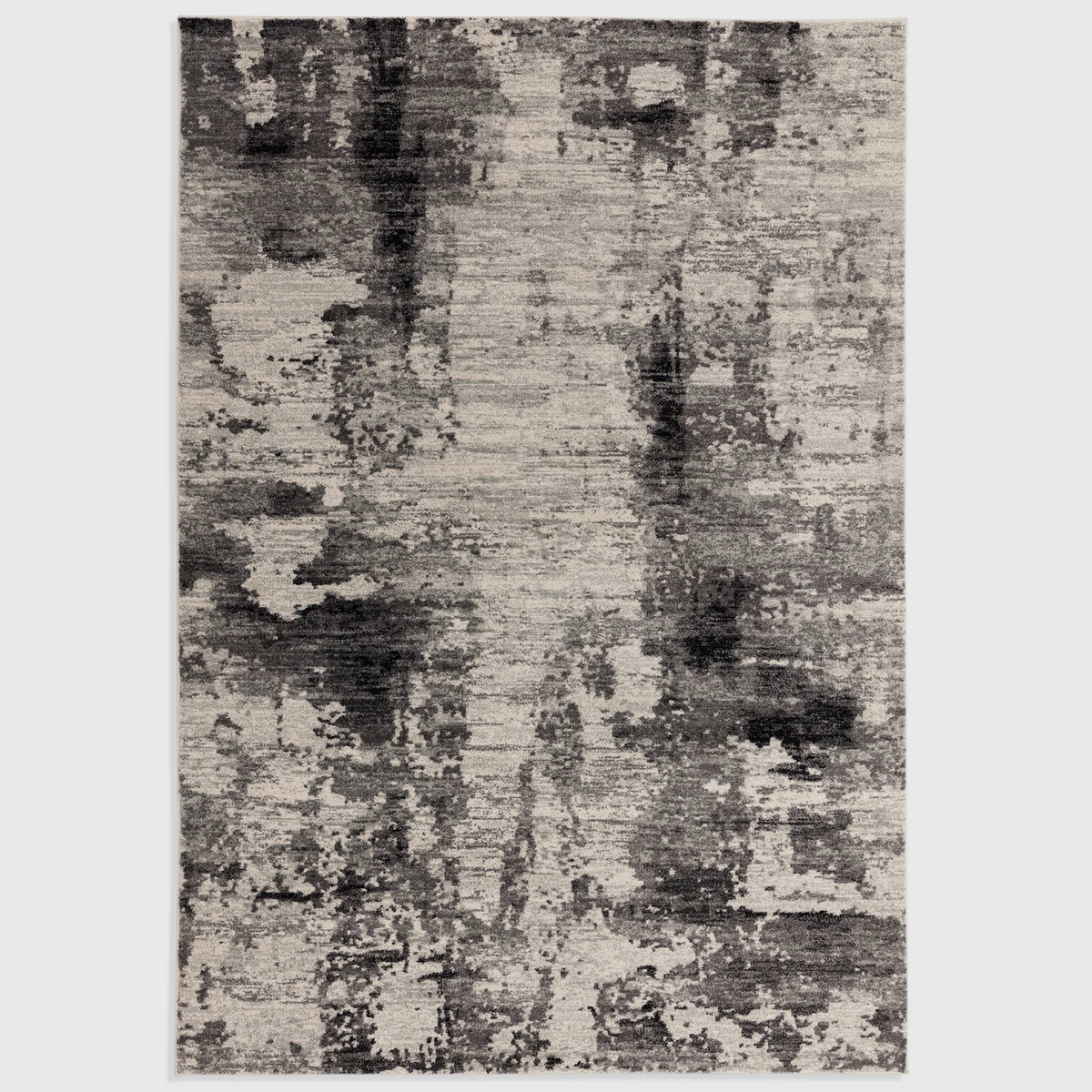 Alvo Rugs Novella Mirage Nv37 abstract area rug in grey and silver tones with a durable polypropylene cut pile.