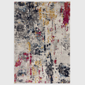 Alvo Rugs Novella Palette Nv38 abstract area rug with vibrant multi-coloured paint splatter design on a grey base.