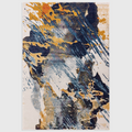 Alvo Rugs Novella Sonic Nv41 abstract area rug featuring vibrant blue and gold brushstroke patterns on a cream base.