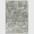Alvo Rugs Oriana abstract area rug in grey and yellow with metallic highlights and a soft cut pile texture.
