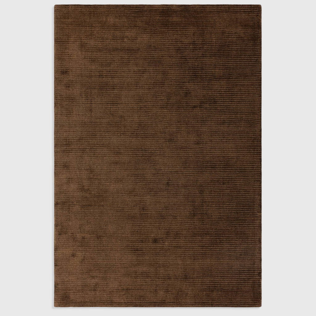 Alvo Rugs Rowan chocolate brown hand-woven rug made from 100% recycled PET with a textured cut and loop pile finish.