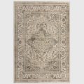 Alvo Rugs Sovra Ash medallion rug in beige with a distressed Persian-inspired pattern and soft polyester finish.