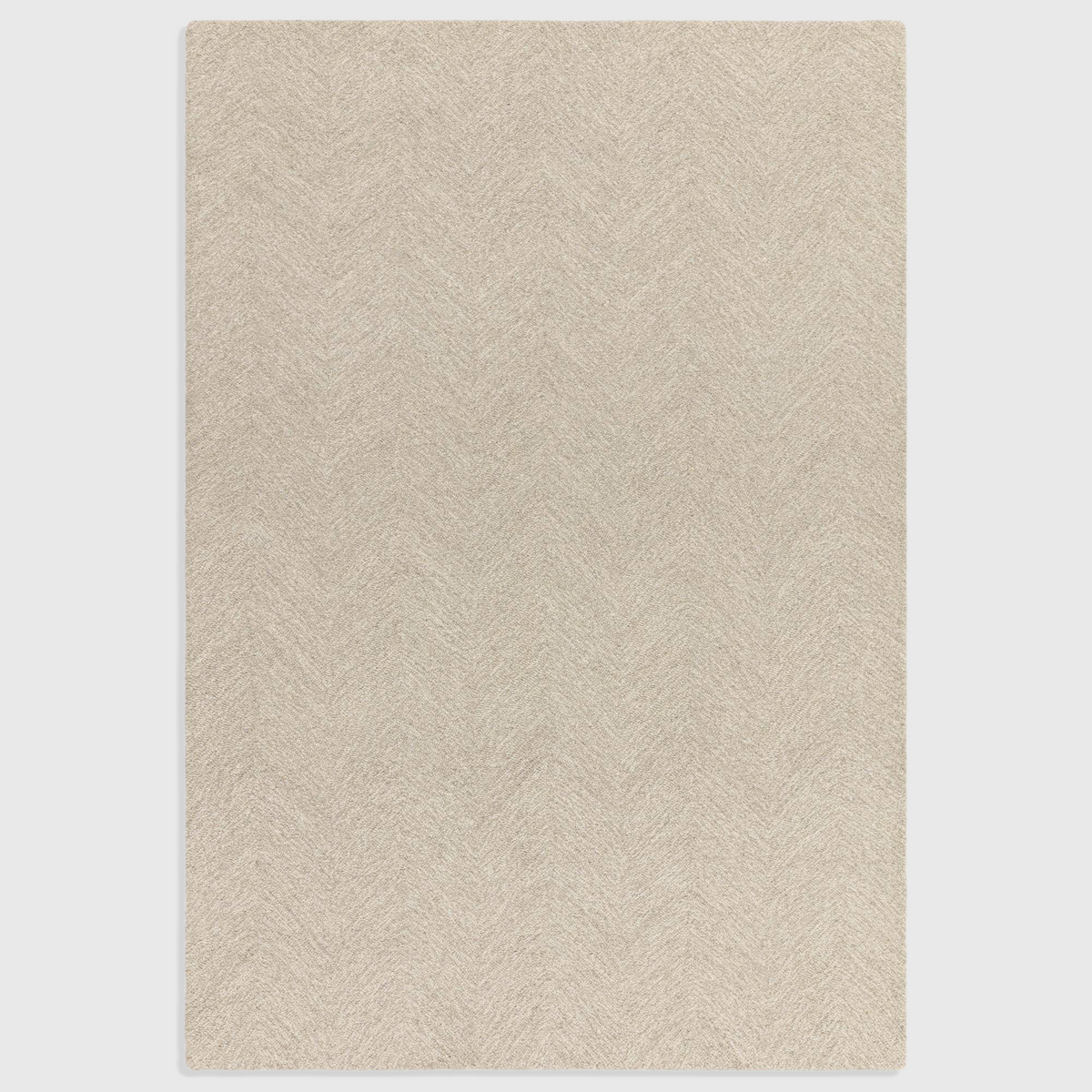 Alvo Rugs Theo Hatch hand-tufted wool rug in neutral tones with a subtle chevron and cross hatch loop pile pattern.