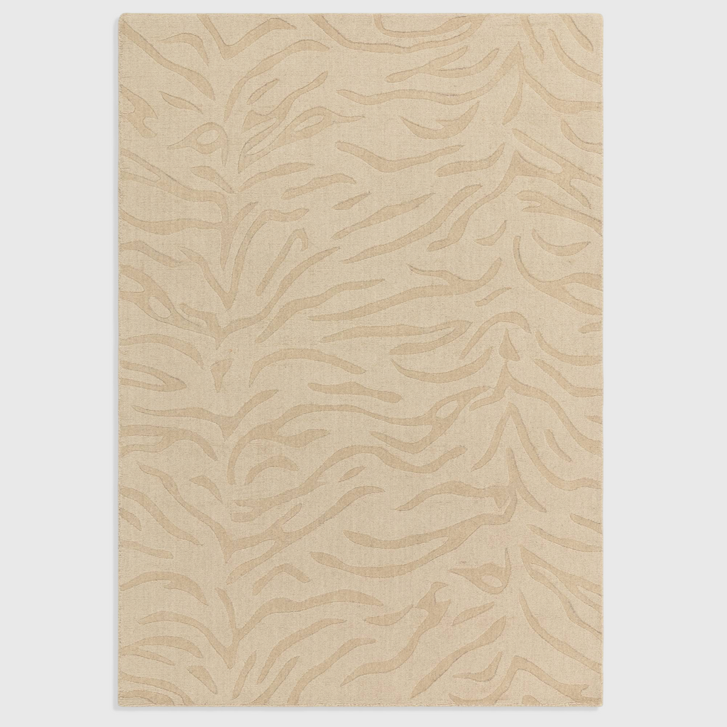 Alvo Rugs Tigris Sand wool rug with a beige abstract pattern featuring high-low cut and loop pile texture