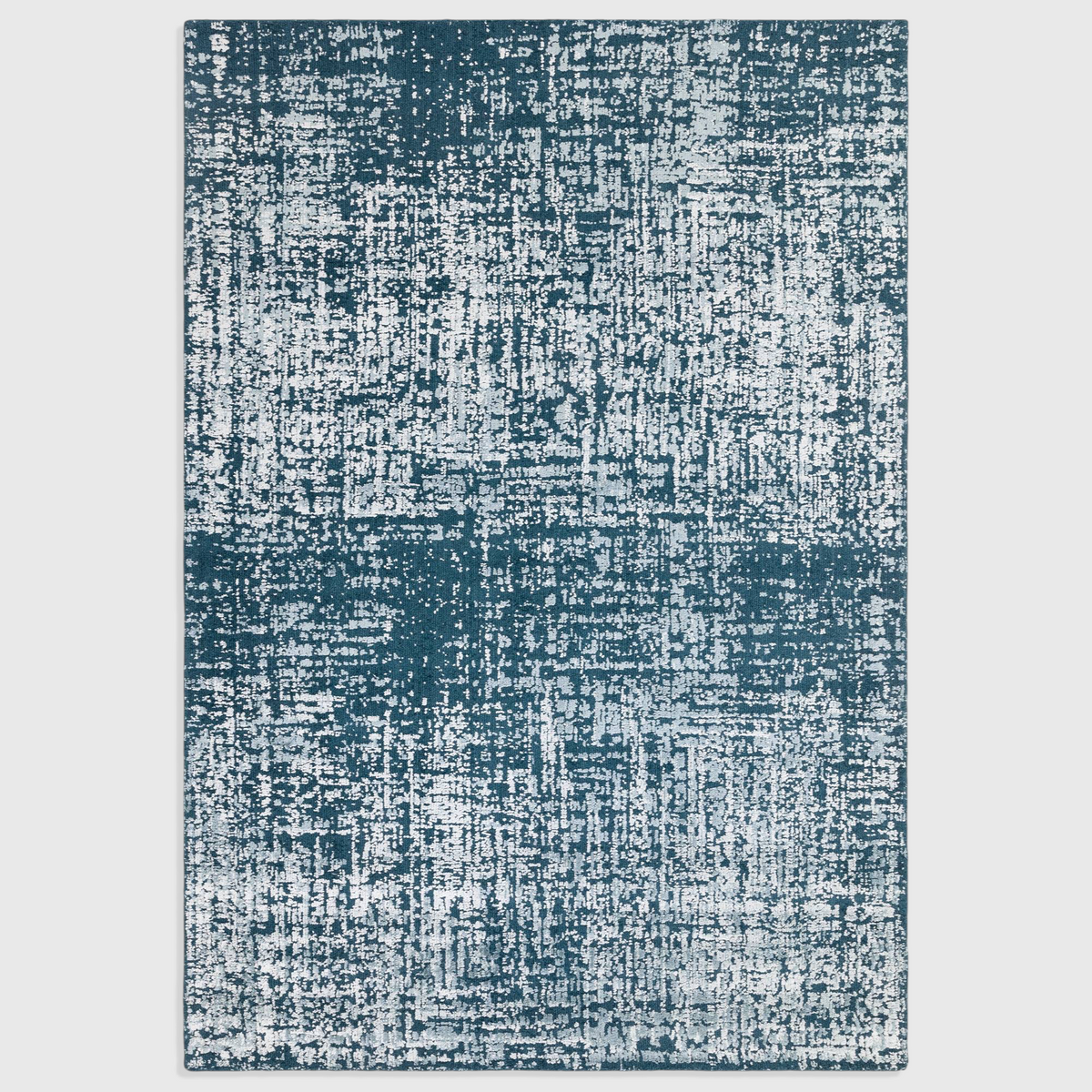 Alvo Rugs Torina teal green abstract area rug with a textured high-low wool and viscose cut and loop pile finish.